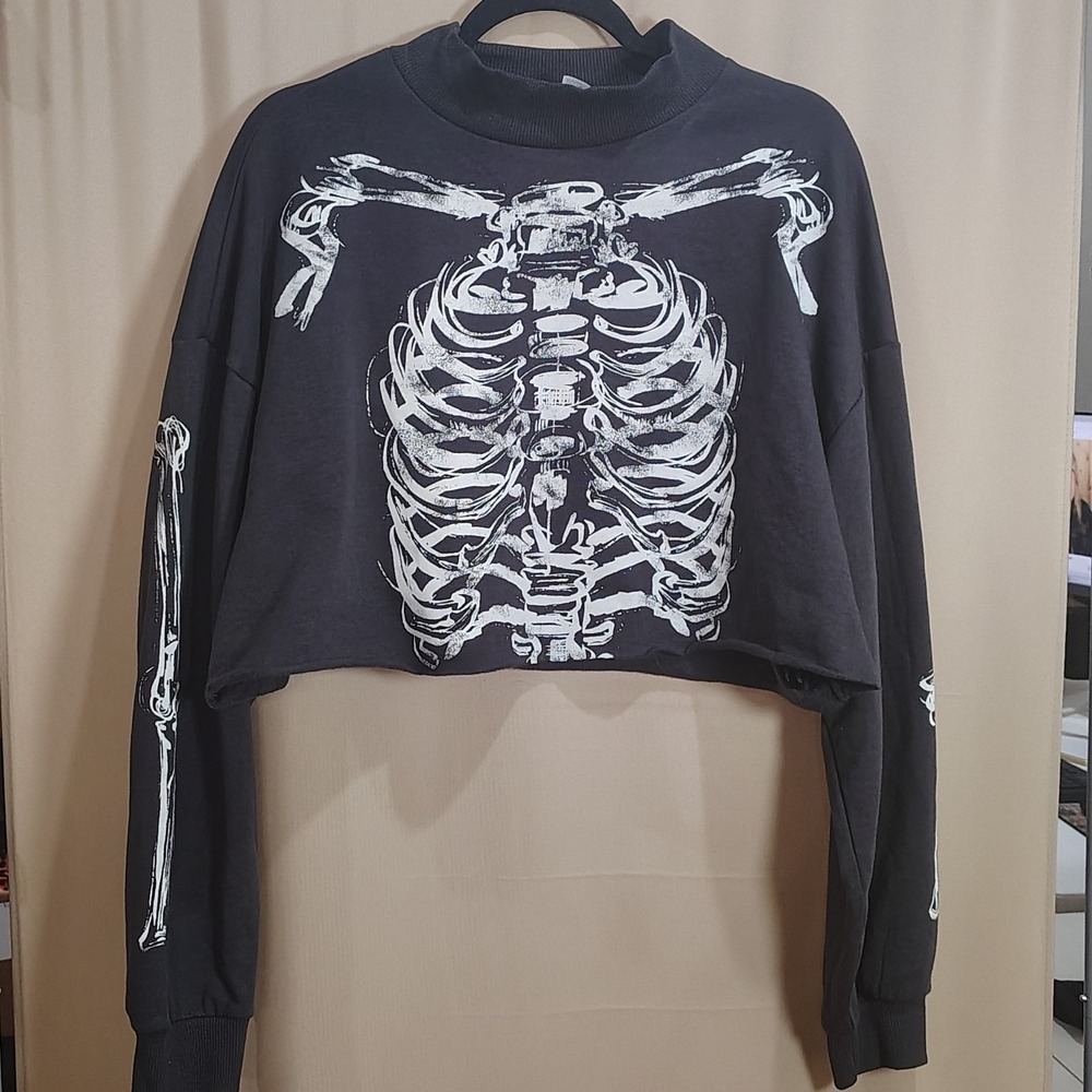 Divided Cropped Skeleton Sweatshirt Women XL Mock Neck Goth Punk Emo Oversized